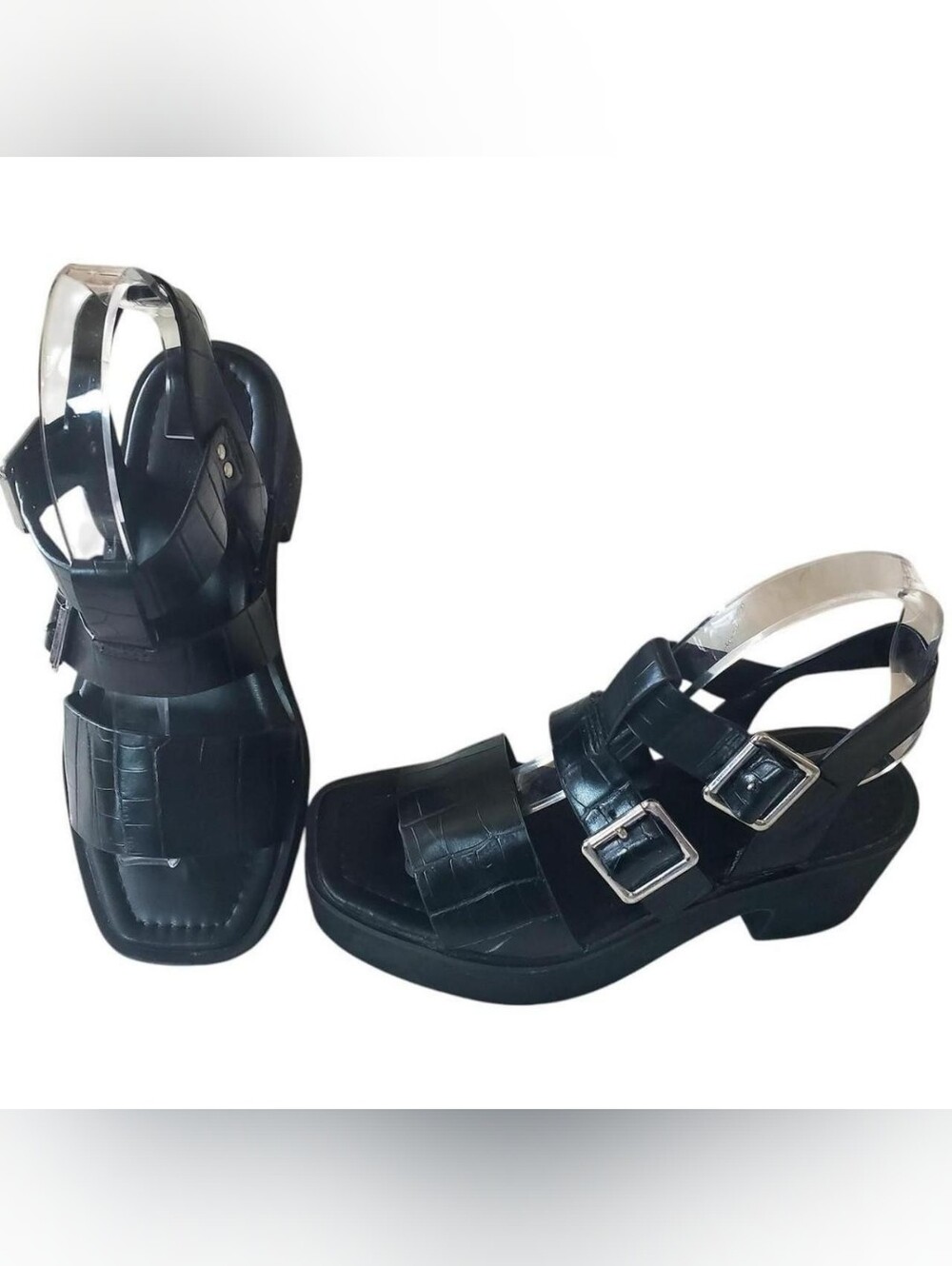 ASOS Leather Faux Croc Platform Gladiator Sandals US 9 Y2K Chunky